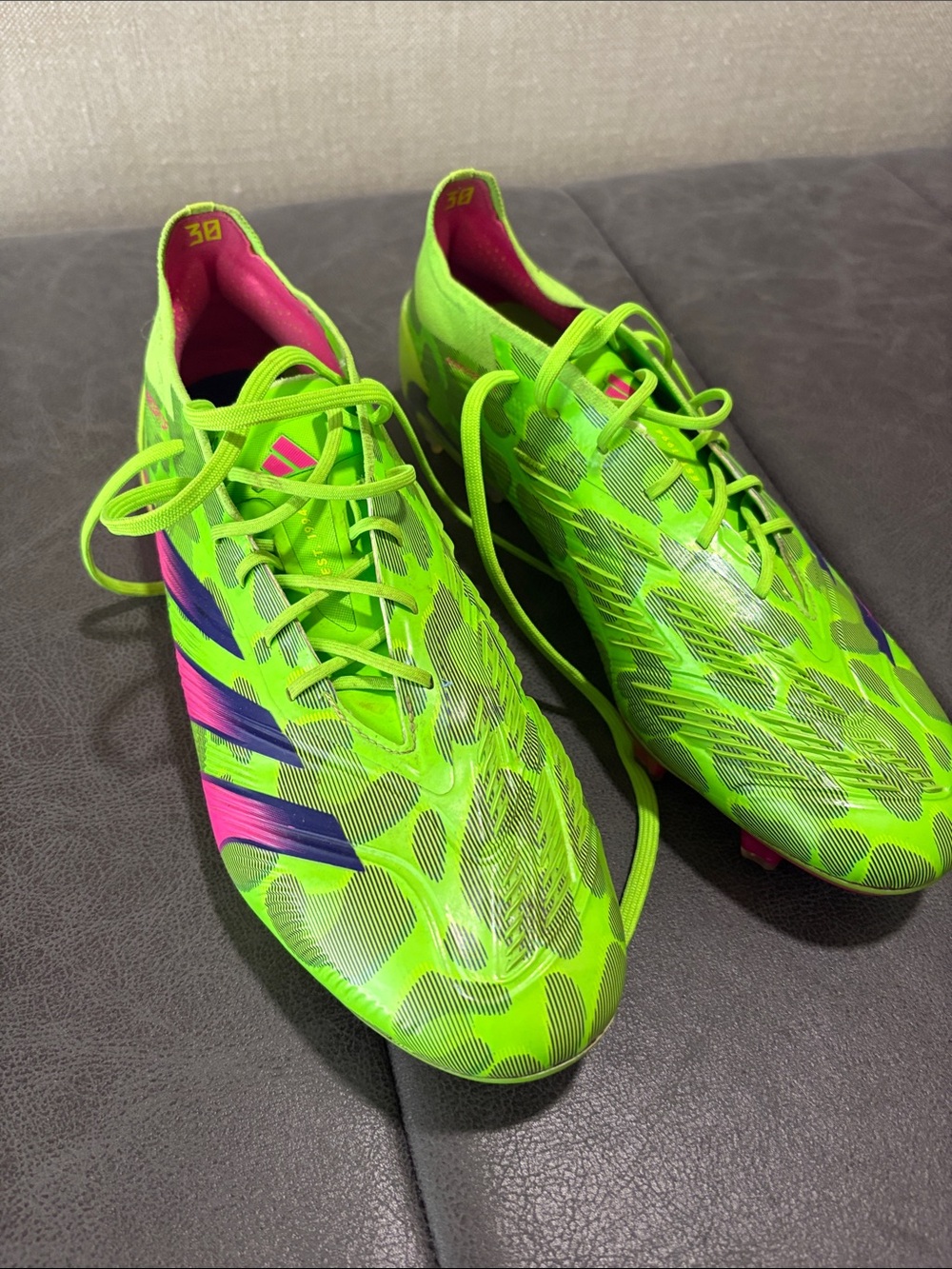 adidas Neon Green Soccer Cleats with Pink & Blue Accents